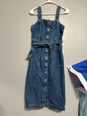 Levi’s Denim Button-Front Overall Midi Dress with Tie Belt